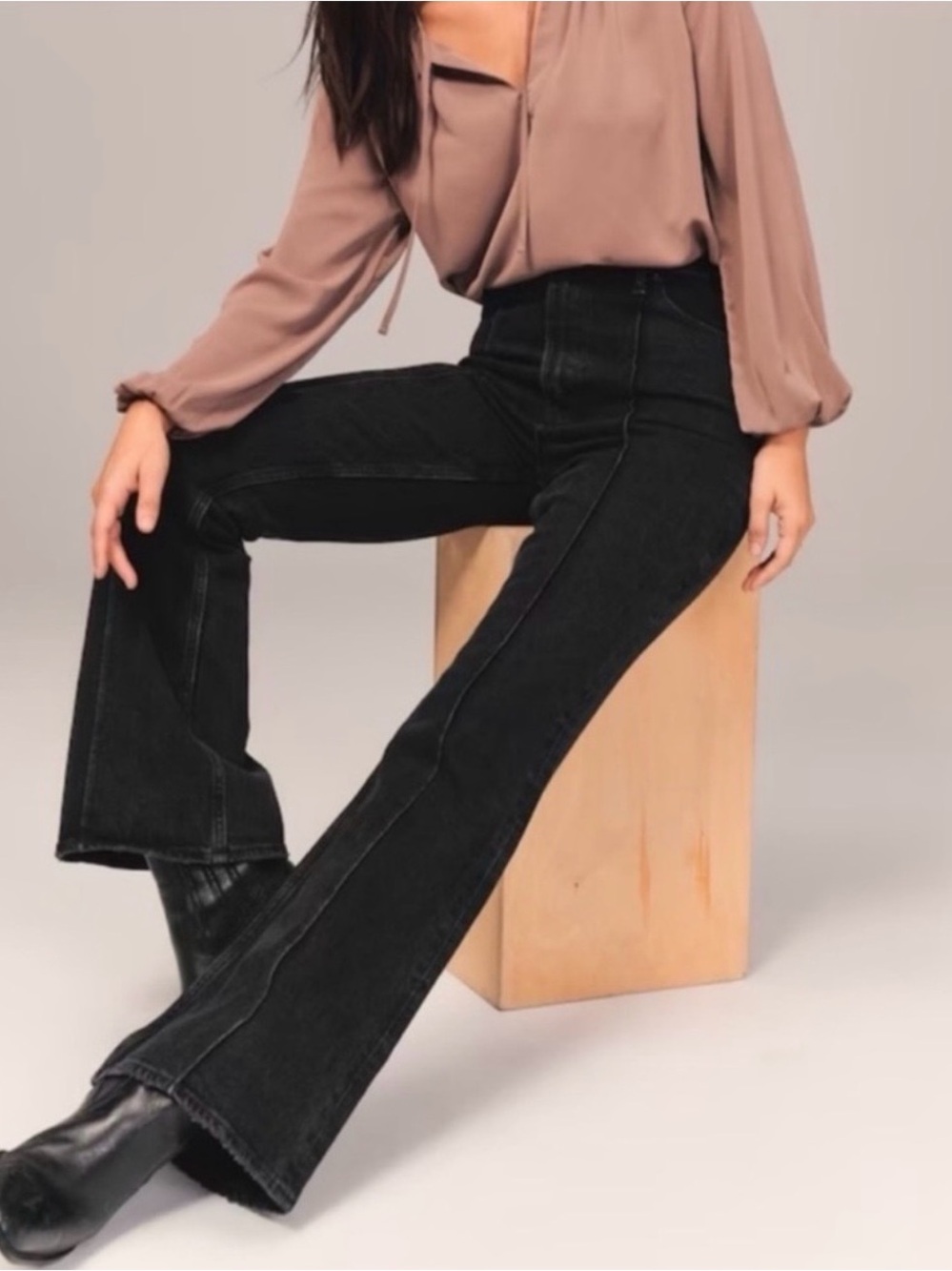 Abercrombie & Fitch High Rise Flare Jeans with Vertical Seam Black Size 32|14L - Picture 2 of 6